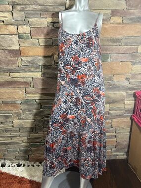 Loft Printed Blue & Orange Dress Sz X-Large